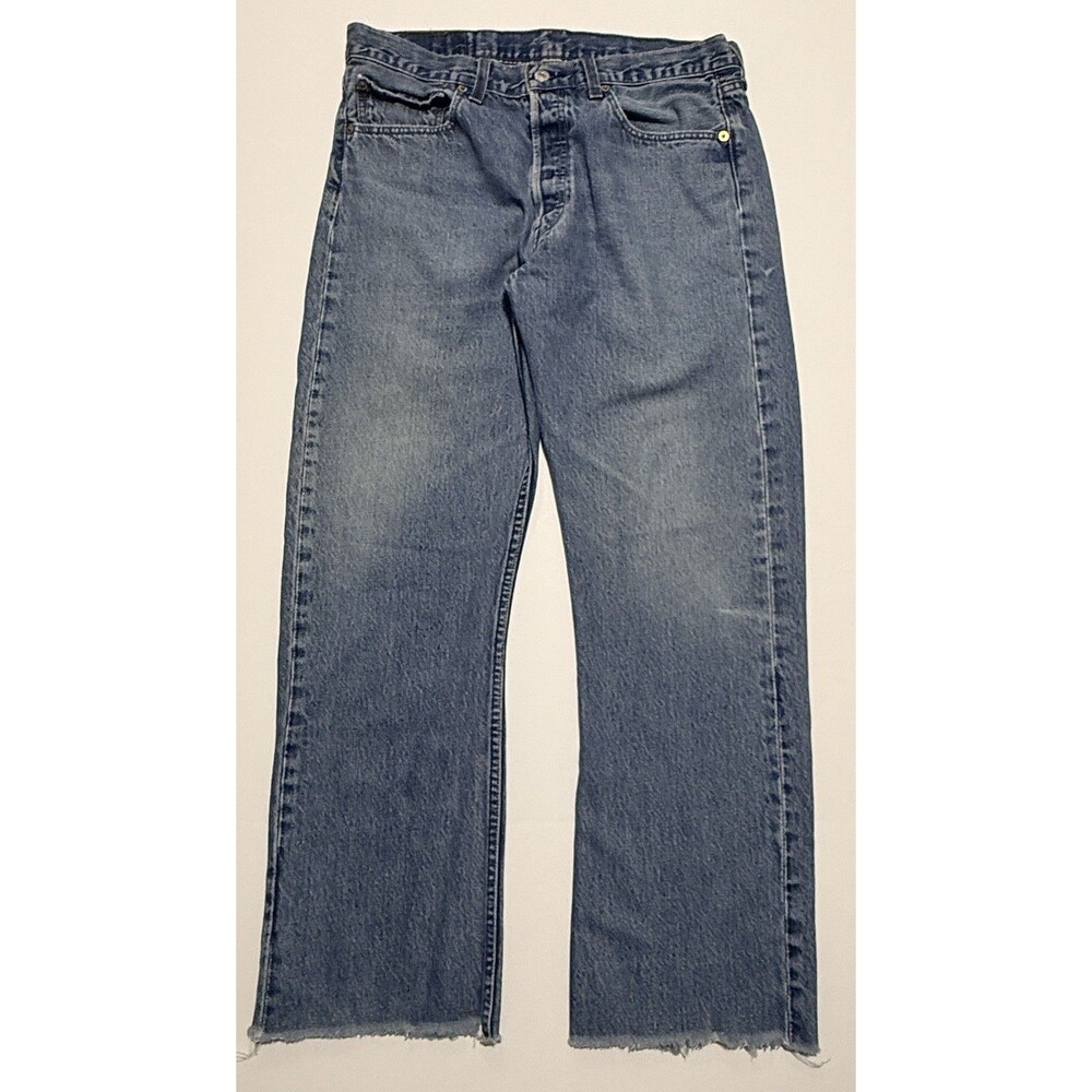 Y2K Levis 501 Men’s 32X29 Distressed | Frayed Hem Medium Wash Button Fly 2006